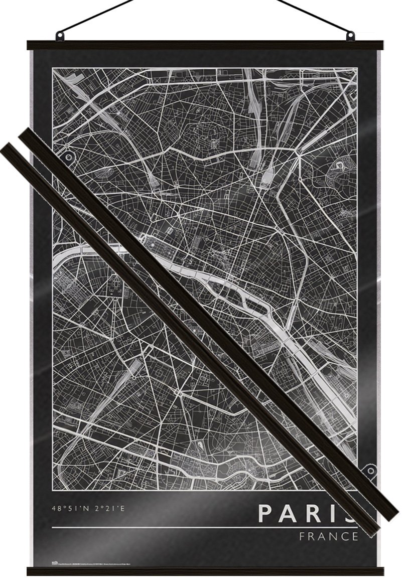 Map Of Paris, France – Black & White Poster (Size: 24″ x 36″) (LAMINATED)