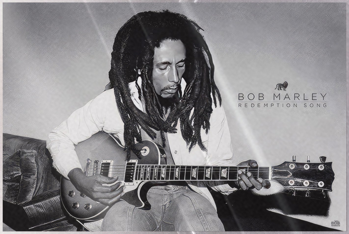 Bob Marley – B&W Music Poster (Playing Guitar) (Size: 36″ x 24″) (LAMINATED)