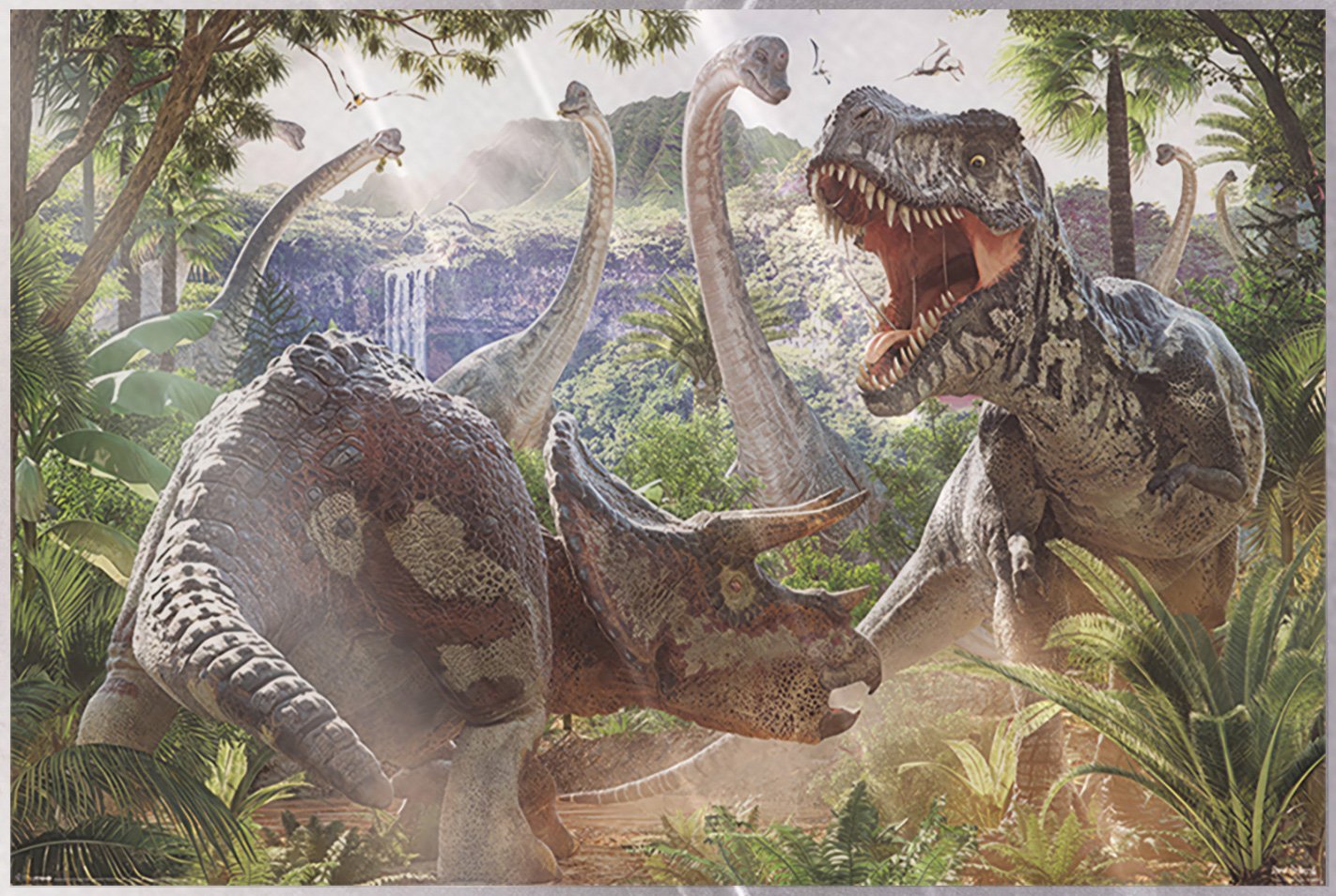 Dinosaur Battle – Poster (T-Rex, Triceratops…) (Size: 36″ x 24″) (LAMINATED)