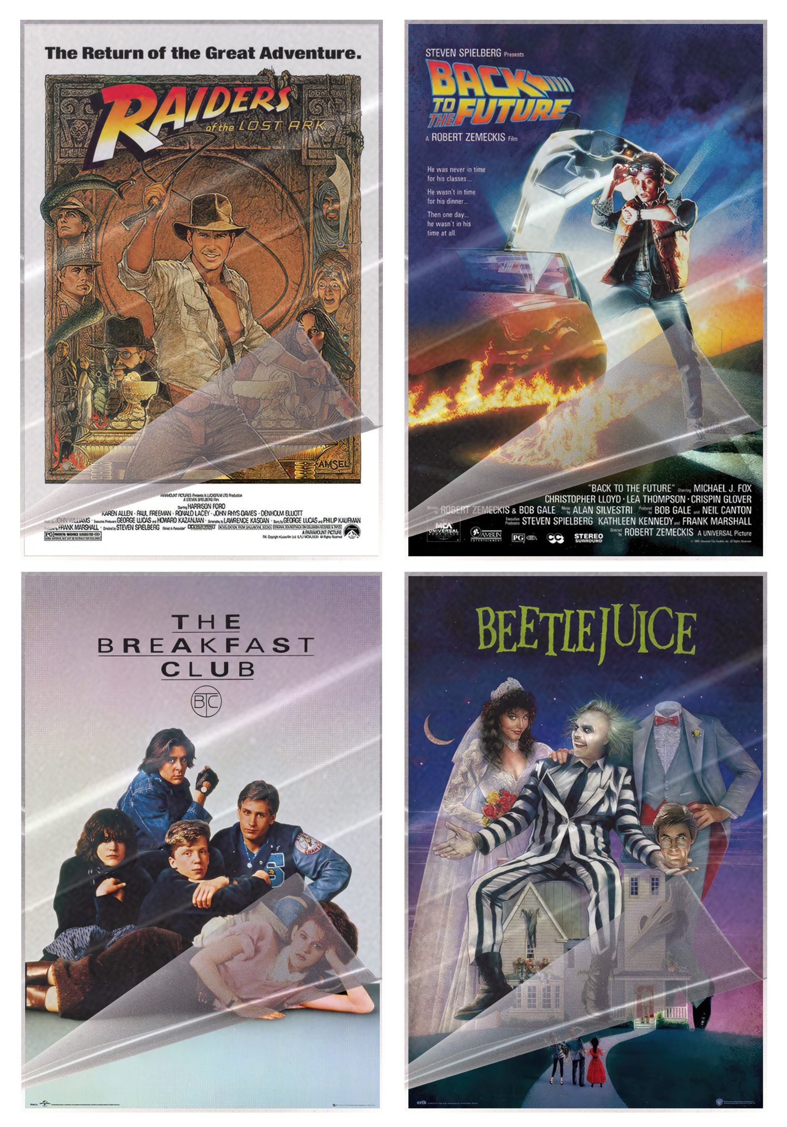 Indiana Jones, Back To The Future, Breakfast Club, Beetlejuice Laminated Posters