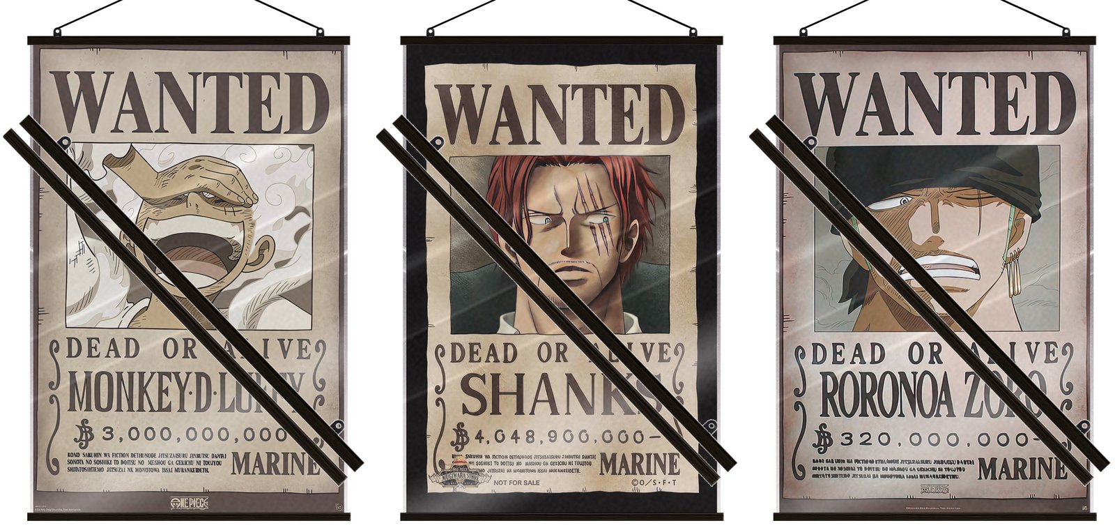 One Piece - Anime Poster Set (Wanted: Monkey, Shanks & Roronoa